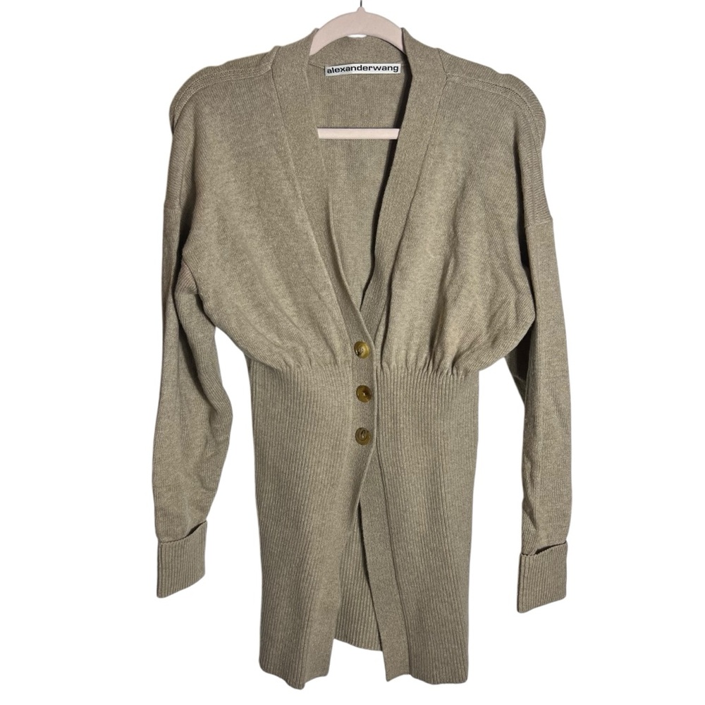 Alexander Wang Smocked Waist Cardigan, Light Oatmeal, Small - Picture 3 of 12